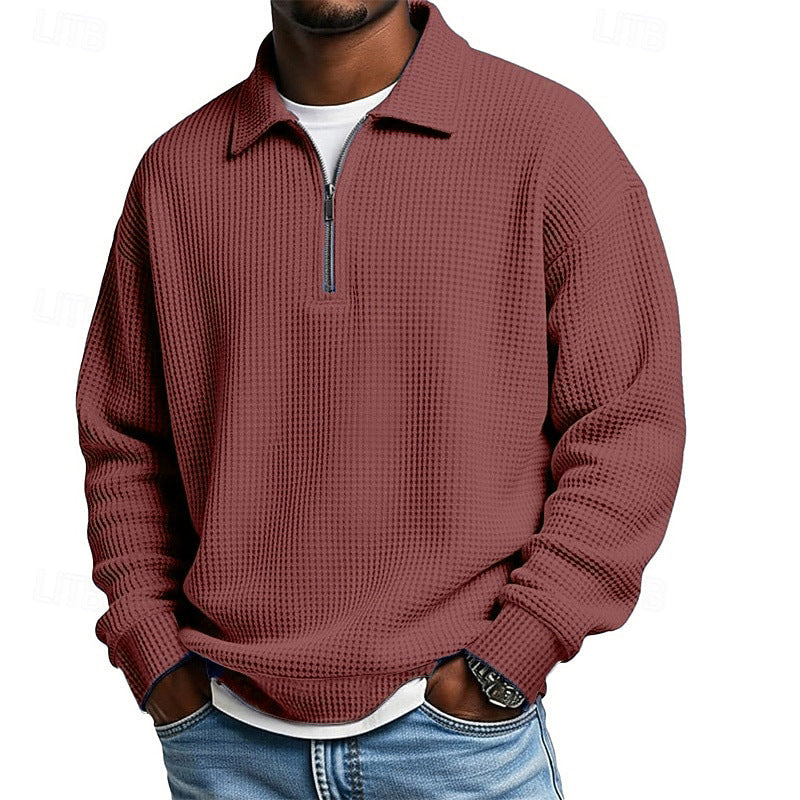 Men's Waffle Knit Quarter Zip Polo Sweatshirt